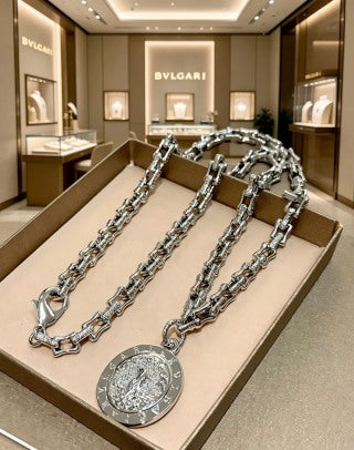 Bvlgari Silver Medallion Chain Necklace – Elegant Luxury Jewelry