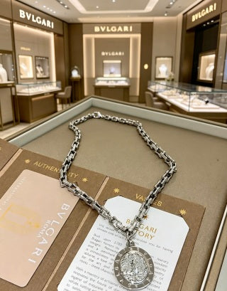 Bvlgari Silver Medallion Chain Necklace – Elegant Luxury Jewelry
