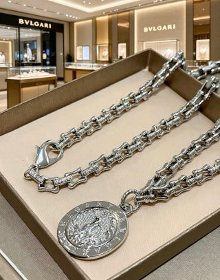 Bvlgari Silver Medallion Chain Necklace – Elegant Luxury Jewelry
