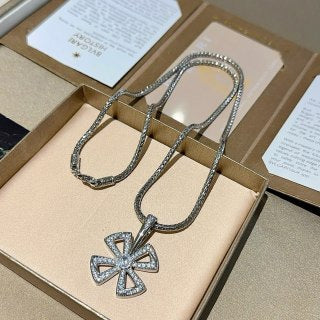 Bvlgari Silver Crystal Cross Pendant Necklace – Elegant Luxury Jewelry