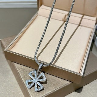 Bvlgari Silver Crystal Cross Pendant Necklace – Elegant Luxury Jewelry