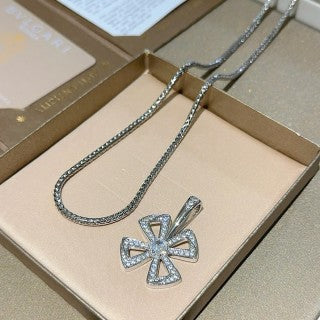 Bvlgari Silver Crystal Cross Pendant Necklace – Elegant Luxury Jewelry
