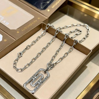 Bvlgari Silver Geometric Pendant Necklace – Elegant Luxury Jewelry