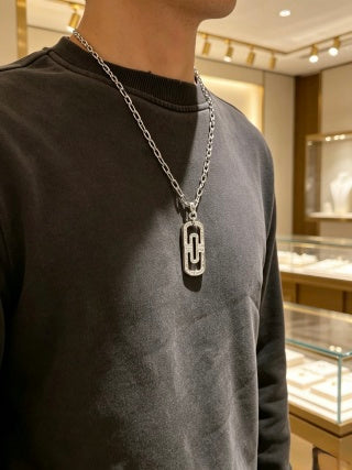 Bvlgari Silver Geometric Pendant Necklace – Elegant Luxury Jewelry