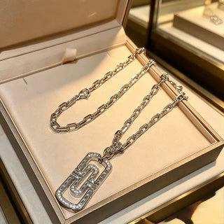 Bvlgari Silver Geometric Pendant Necklace – Elegant Luxury Jewelry