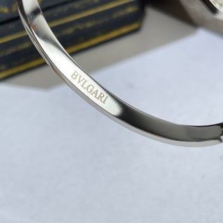 Bvlgari Silver Black Accent Open Cuff Bracelet – Elegant Luxury Jewelry