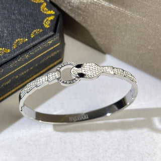 Bvlgari Silver Black Accent Open Cuff Bracelet – Elegant Luxury Jewelry