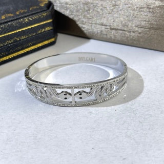 Bvlgari Silver Engraved Open Cuff Bracelet – Elegant Luxury Jewelry