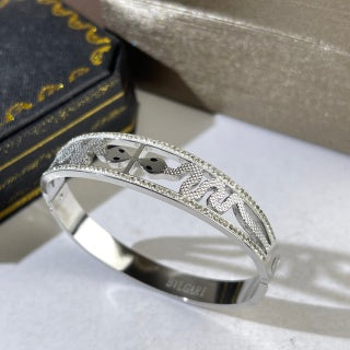 Bvlgari Silver Engraved Open Cuff Bracelet – Elegant Luxury Jewelry