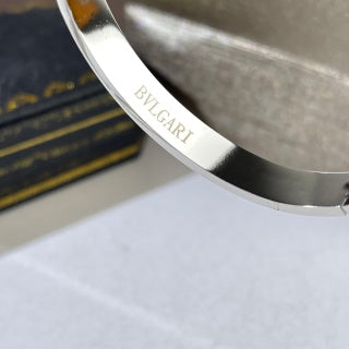 Bvlgari Silver Engraved Open Cuff Bracelet – Elegant Luxury Jewelry