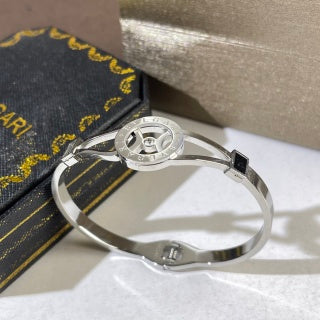Bvlgari Silver Black Accent Cuff Bracelet – Elegant Luxury Jewelry