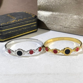 Bvlgari Two Tone Red Accent Cuff Bracelet – Elegant Luxury Jewelry