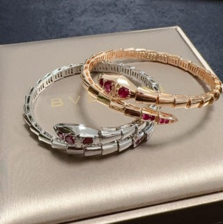 Bvlgari Serpenti Rose Gold Red Gemstone Bracelet – Elegant Luxury Jewelry