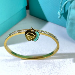 Tiffany Heart Tag Enamel Diamond Cuff Bracelet – Elegant Luxury Jewelry
