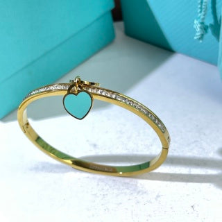 Tiffany Heart Tag Enamel Diamond Cuff Bracelet – Elegant Luxury Jewelry