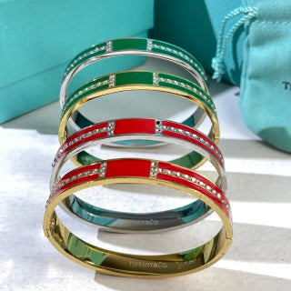 Tiffany T Enamel Diamond Hinged Bangle – Colorful Luxury Bracelet