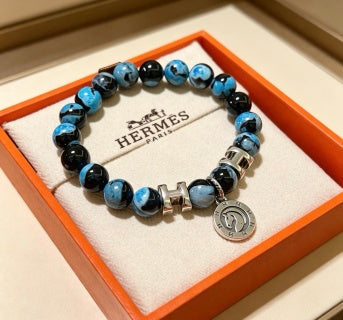 Hermès Azure Obsidian Bead Medallion Bracelet