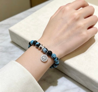 Hermès Azure Obsidian Bead Medallion Bracelet