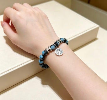 Hermès Azure Obsidian Bead Medallion Bracelet
