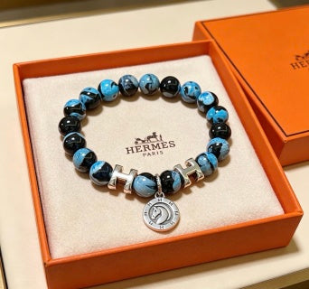 Hermès Azure Obsidian Bead Medallion Bracelet