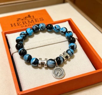 Hermès Azure Obsidian Bead Medallion Bracelet
