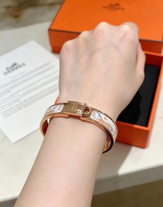 Hermès White Enamel Mosaic Hinged Bracelet