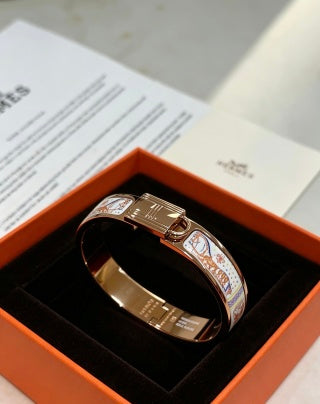Hermès White Enamel Mosaic Hinged Bracelet