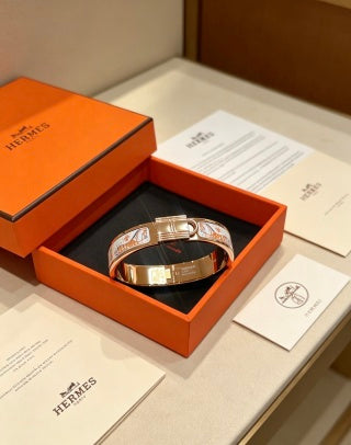 Hermès White Enamel Mosaic Hinged Bracelet