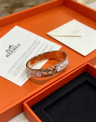 Hermès White Enamel Mosaic Hinged Bracelet