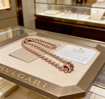 Bvlgari Rose Gold Diamond Link Necklace – Elegant Luxury Jewelry