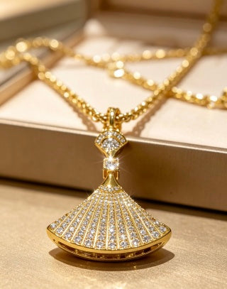 Bvlgari Gold Fan Pendant Necklace – Elegant Luxury Jewelry