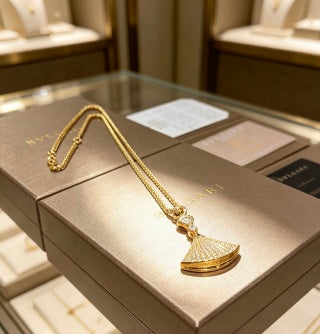 Bvlgari Gold Fan Pendant Necklace – Elegant Luxury Jewelry