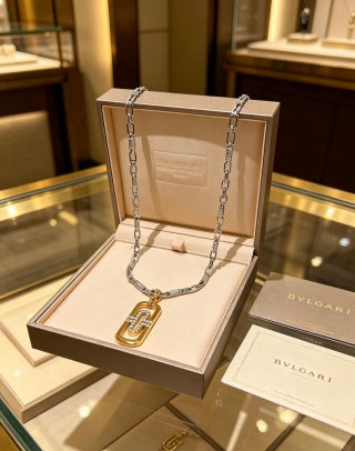 Bvlgari Silver Geometric Pendant Necklace – Elegant Luxury Jewelry