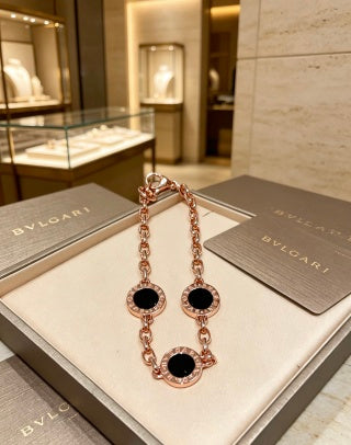 Bvlgari Rose Gold Black Gemstone Bracelet – Elegant Luxury Jewelry