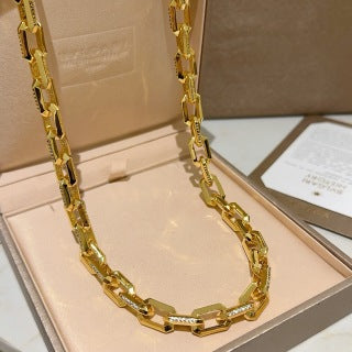 Bvlgari Gold Geometric Link Chain Necklace – Elegant Luxury Jewelry