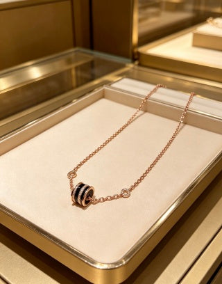 Bvlgari Rose Gold Black Accent Circle Pendant Necklace – Elegant Luxury Jewelry