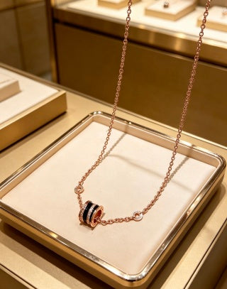 Bvlgari Rose Gold Black Accent Circle Pendant Necklace – Elegant Luxury Jewelry