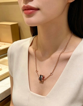 Bvlgari Rose Gold Black Accent Circle Pendant Necklace – Elegant Luxury Jewelry