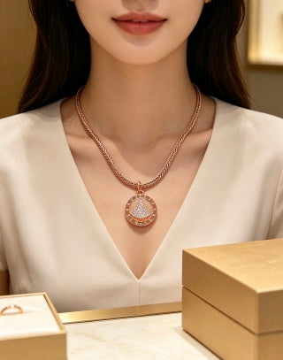 Bvlgari Rose Gold Medallion Pendant Necklace – Elegant Luxury Jewelry