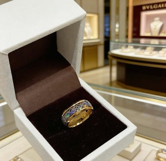 Bvlgari Black Enamel Gold Band Ring – Elegant Luxury Jewelry