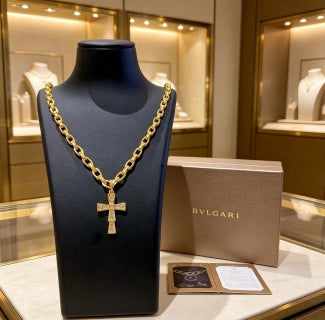 Bvlgari Gold Cross Pendant Chain Necklace – Elegant Luxury Jewelry