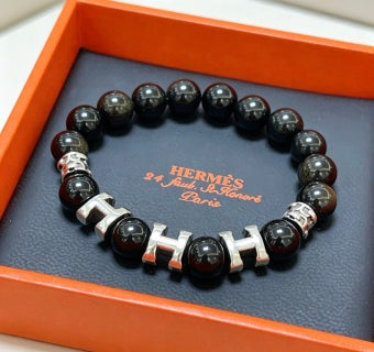 Hermès Obsidian Pearl Link Beaded Bracelet