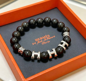 Hermès Obsidian Pearl Link Beaded Bracelet