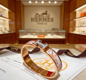 Hermès White Enamel Signature Hinge Bracelet