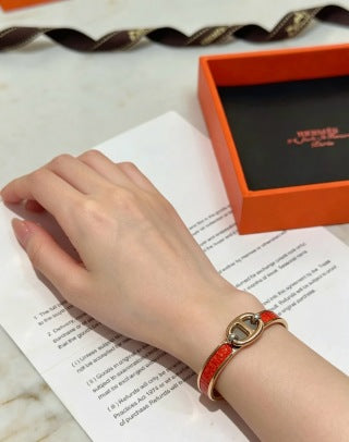 Hermès Scarlet Leather Accent Cuff Bracelet