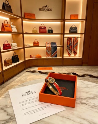 Hermès Scarlet Leather Accent Cuff Bracelet
