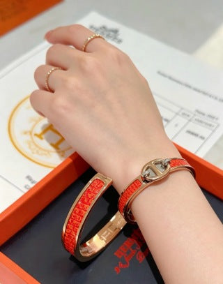 Hermès Scarlet Leather Accent Cuff Bracelet