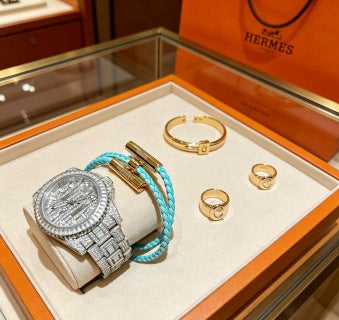 Hermès Aqua Braided Leather Double Wrap Bracelet