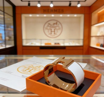 Hermès White Enamel Wide Cuff Bracelet 33mm
