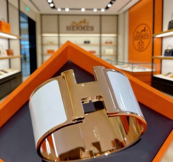 Hermès White Enamel Wide Cuff Bracelet 33mm